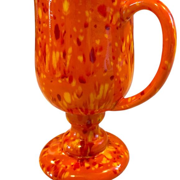 Vintage 70s Handmade Ceramic Psychedelic Orange Green Flecked Irish Coffee Mug - Picture 6 of 16